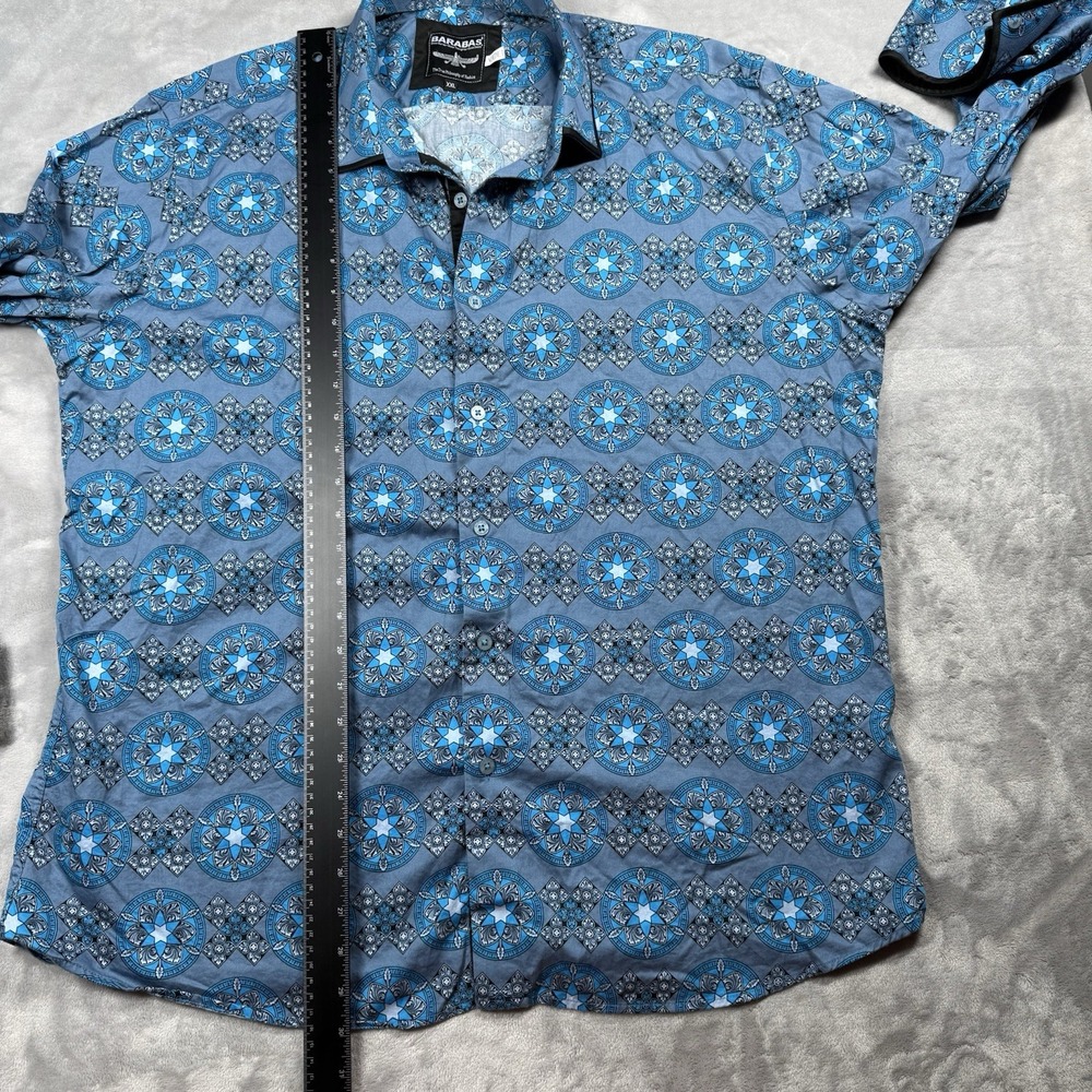 Barabas XXL Button Down Shirt Mens Blue Geometric Medallion Print Long Sleeve - Picture 5 of 8